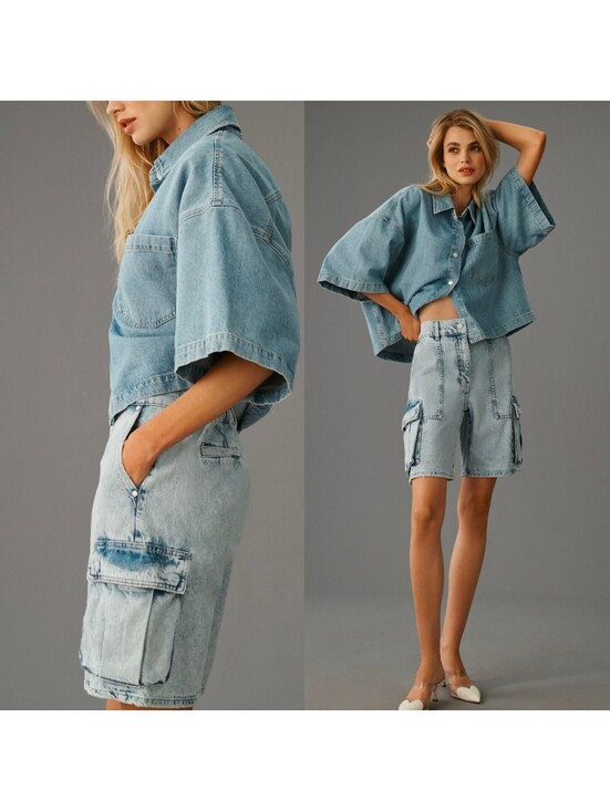 Pilcro Pants - Anthropologie Pilcro Beachy Cargo Denim Shorts Size 27  Coastalcore Normcore